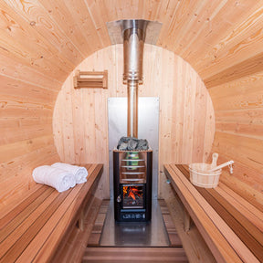 Chimney and heat shield set viewed from the top front, showcasing the design and configuration of the components