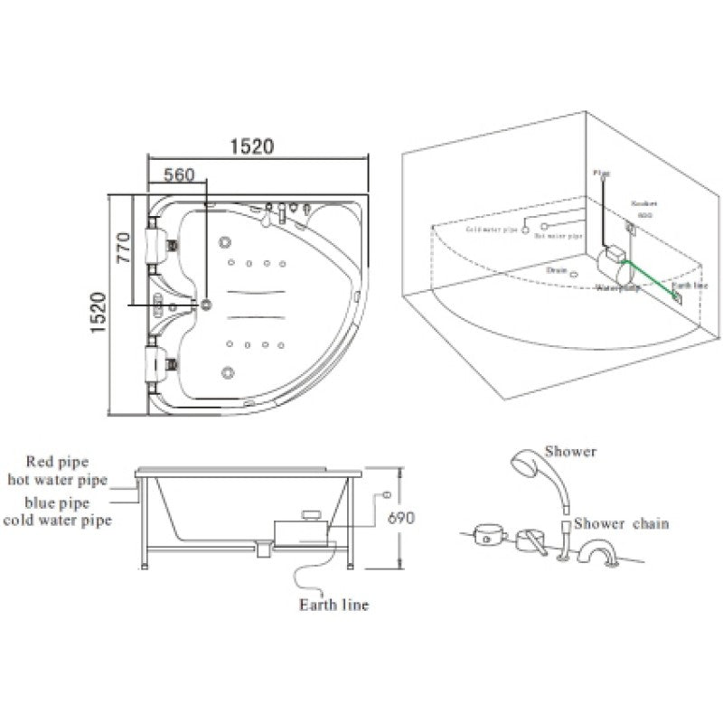 Luxury Bath Supply Mesa 2 Person Corner Hot Tub BT-150150 | Empire Saunas