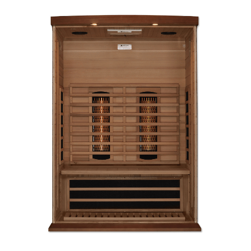 Inside view of the Golden Designs Maxxus 2-Person Full Spectrum Infrared Sauna