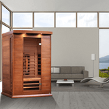 A lifestyle view of the Golden Designs Maxxus 2-Person Full Spectrum Infrared Sauna