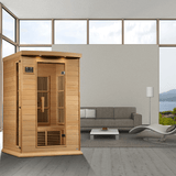 A lifestyle view of the Golden Designs Maxxus 2-Person Low EMF Sauna MX-K206-01