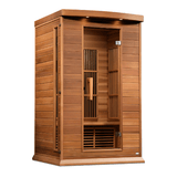 Left side view of the Golden Designs Maxxus 2-Person Low EMF Infrared Sauna made of red cedar