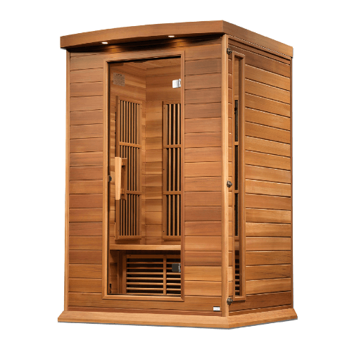 Right side view of the Golden Designs Maxxus 2-Person Low EMF Infrared Sauna made of red cedar