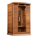 Left side view of the Golden Designs Maxxus 2-Person Near Zero EMF Sauna in Red Cedar