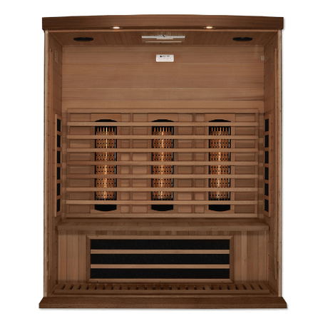 Inside view of the Golden Designs Maxxus 3-Person Full Spectrum Infrared Sauna