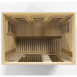Top angle interior view of the Golden Designs Maxxus 3-Person Low EMF Sauna MX-K306-01