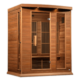 Left side view of the Golden Designs Maxxus 3-Person Low EMF Sauna made of red cedar