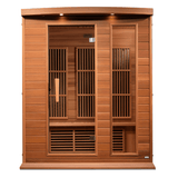 Front view of the Golden Designs Maxxus 3-Person Low EMF Sauna made of red cedar