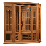 Left side view of the Golden Designs Maxxus 3-Person Low EMF Sauna made of red cedar