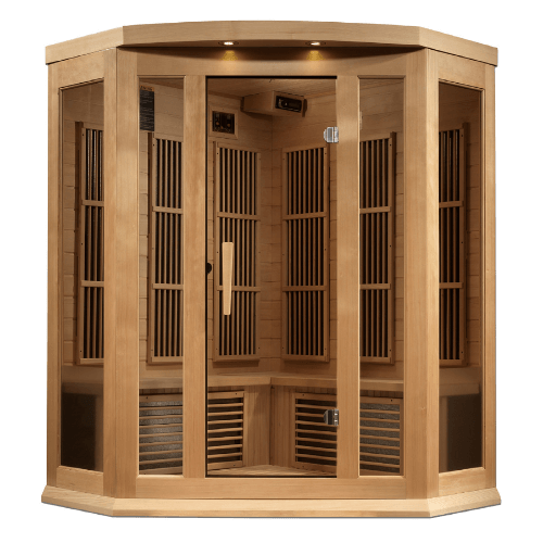 Fornt view of the Golden Designs Maxxus 3-Person Near Zero EMF Corner Sauna