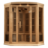 Fornt view of the Golden Designs Maxxus 3-Person Near Zero EMF Corner Sauna