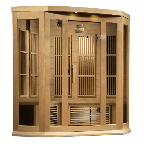 Left view of the Golden Designs Maxxus 3-Person Near Zero EMF Corner Sauna