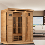 Lifestyle view of the Golden Designs Maxxus 3-Person Near Zero EMF Sauna