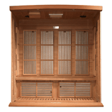 Interior view of the Golden Designs Maxxus 4-Person Low EMF Sauna made of red cedar