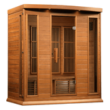 Left side view of the Golden Designs Maxxus 4-Person Low EMF Sauna made of red cedar