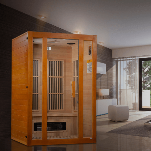 Lifestyle view of the Golden Designs Maxxus Aspen Dual Tech Low EMF Sauna