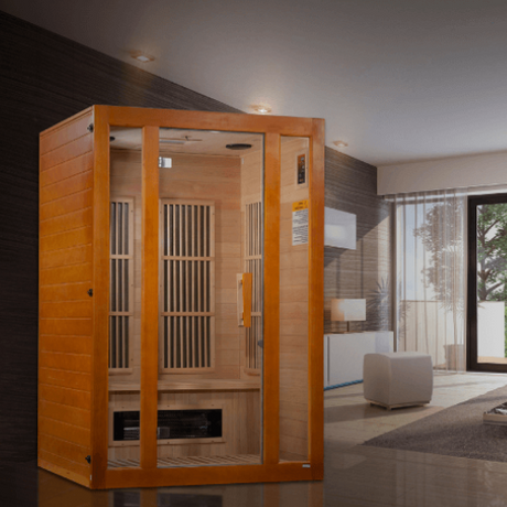 Lifestyle view of the Golden Designs Maxxus Aspen Dual Tech Low EMF Sauna