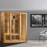 A lifestyle view of the Golden Designs Maxxus Bellevue Low EMF sauna