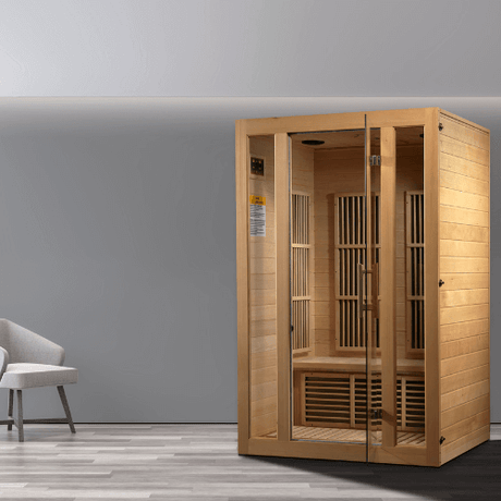 A lifestyle view of the Golden Designs Maxxus Seattle Low EMF sauna