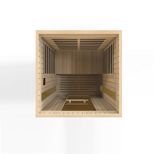 Top angle view of the interior of the Golden Designs Maxxus Serenity Dual Tech Low EMF Sauna