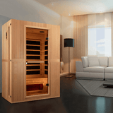 Lifestyle view of the Golden Designs Maxxus Serenity Dual Tech Low EMF Sauna