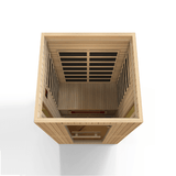 Semi-top angle view of the Golden Designs Maxxus Serenity Dual Tech Low EMF Sauna