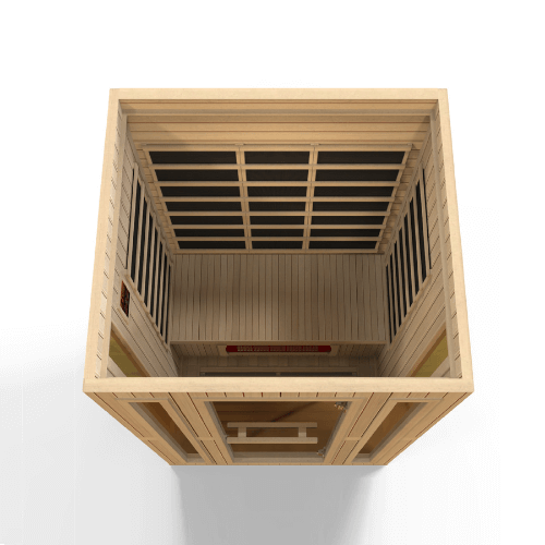 Semi-top angle view of the Golden Designs Maxxus Trinity Dual Tech Low EMF Sauna