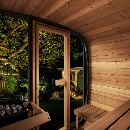 Saunalife Model Cl5G Outdoor Cube Sauna Interior View