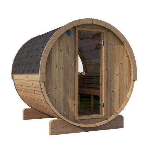 Saunalife Model E8W Ergo Barrel-Window Sauna Side Front View