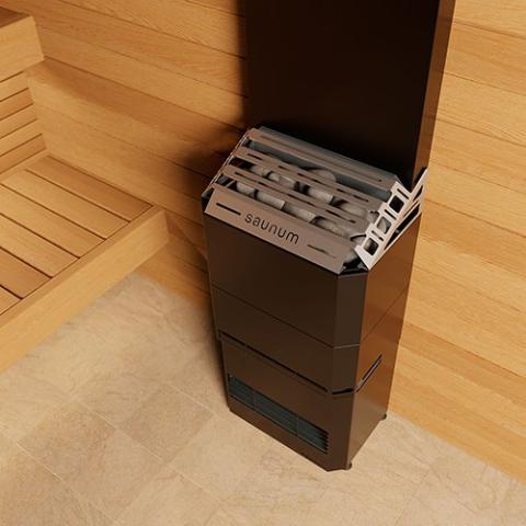 A close-up view of the Saunum AIR closed sauna heater,