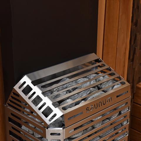 Close-up view of the Saunum Air  sauna heater