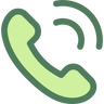 Simple green telephone handset icon with curved sound waves.